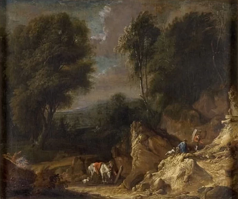Paesaggio roccioso con viaggiatori - Agenzia per i beni culturali della collezione d'arte dei Paesi Bassi